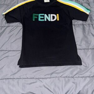Fendi Black and Green Sporty Short Sleeve Tee